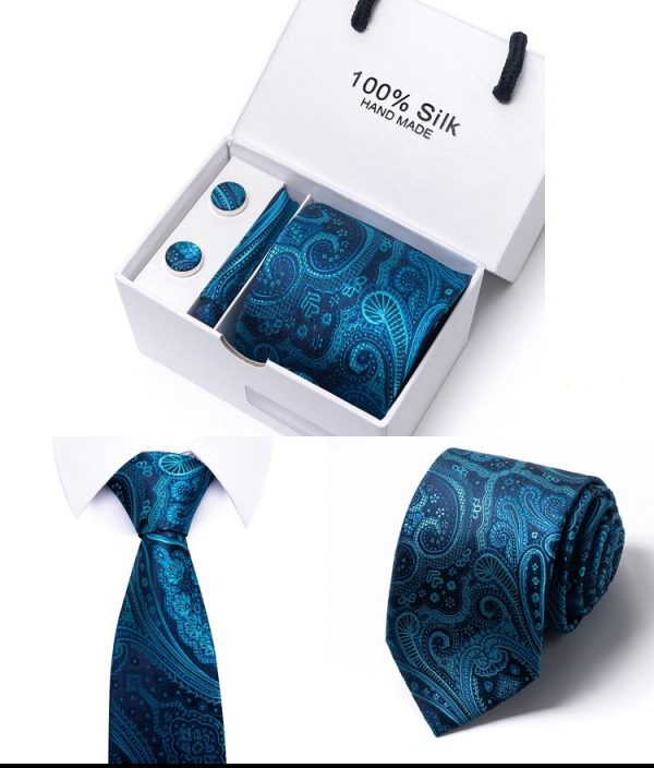 Silk Blue Paisley Tie, Handkerchief and Cufflink Gift Set