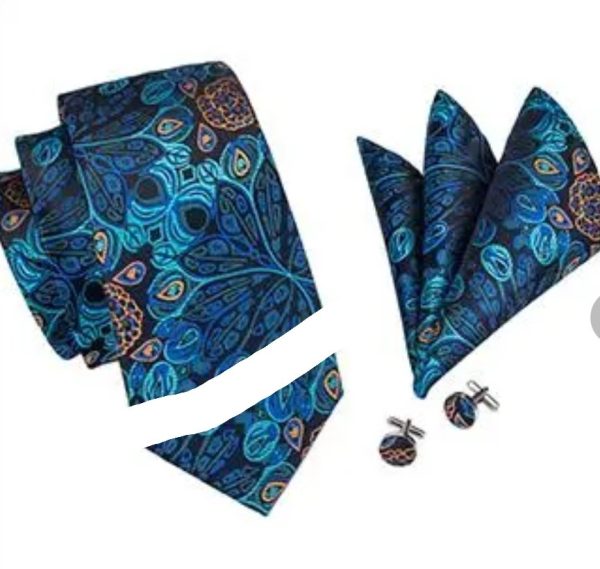 Blue Peacock Tie Set