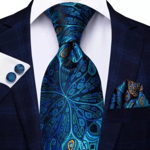 Blue Peacock Tie Set