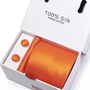 Orange Silk Tie, Handkerchief and Cufflink Gift Set