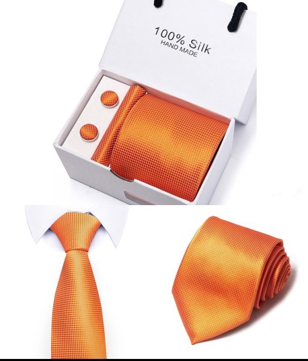 Orange Silk Tie, Handkerchief and Cufflink Gift Set