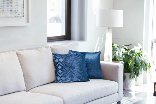 Dorchester Crushed Velvet Geometric Blue Cushion Covers