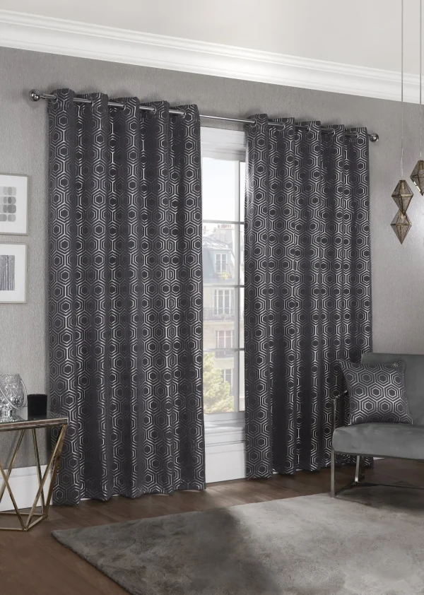 Hartford Art Deco Charcoal Grey Curtains