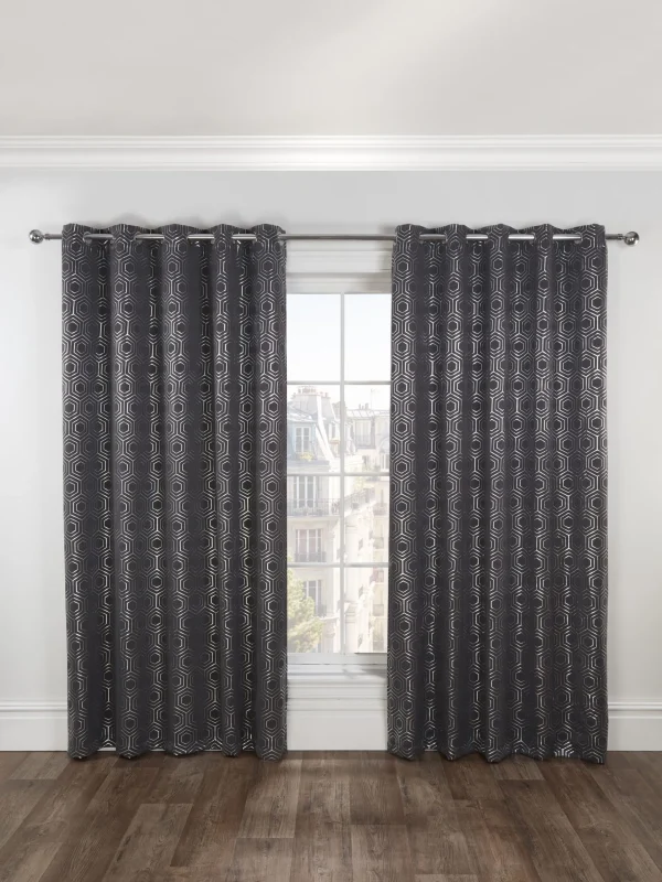 Hartford Art Deco Charcoal Grey Curtains