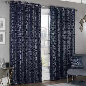 Hartford Art Deco Navy Blue Curtains