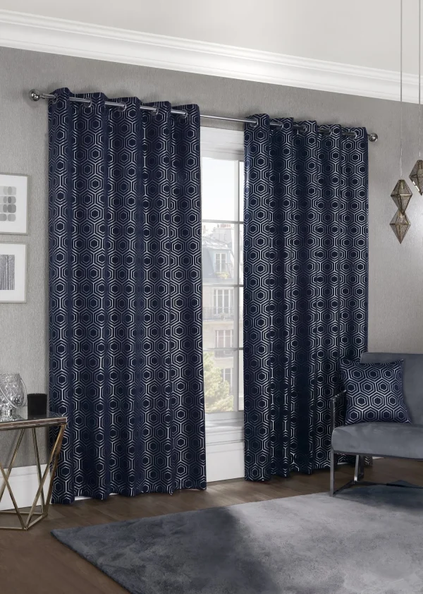 Hartford Art Deco Navy Blue Curtains