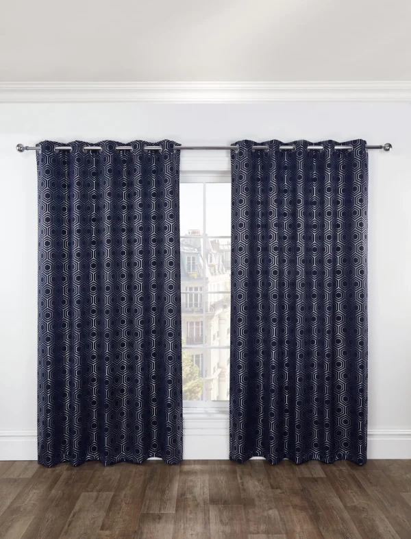 Hartford Art Deco Navy Blue Curtains