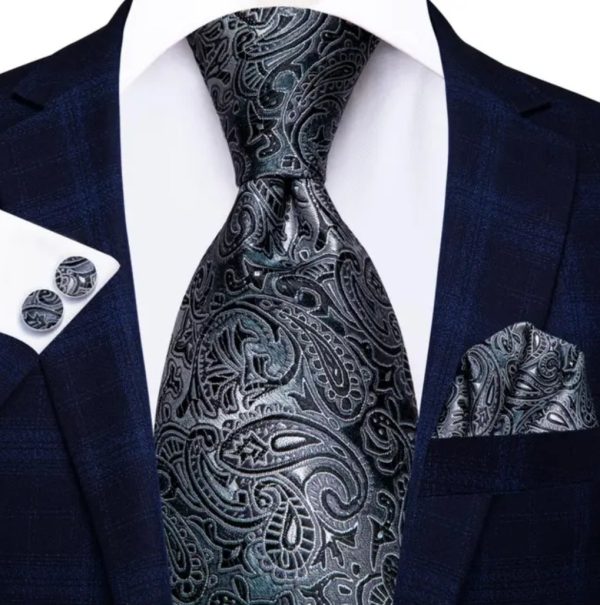 Grey Paisley Tie Set