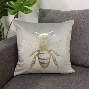 Velvet Bee Cushion Cover in Dove Grey