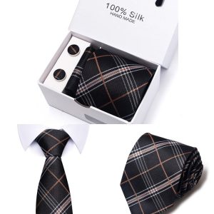 Copper Lines Black Silk Tie, Handkerchief and Cufflink Gift Set