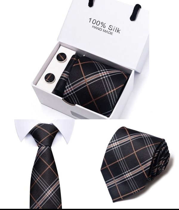 Copper Lines Black Silk Tie, Handkerchief and Cufflink Gift Set