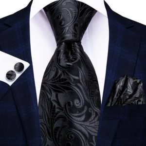 Black Floral Tie Set