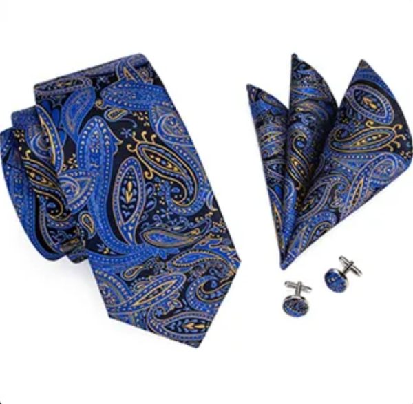 Blue and Gold Paisley Tie Set