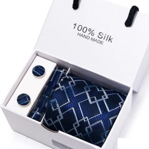 Diamond Blue Silk Tie, Handkerchief and Cufflink Gift Set