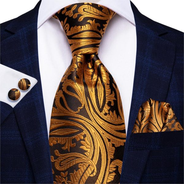 Brown and Orange Tie, Handkerchief and Cufflink Set