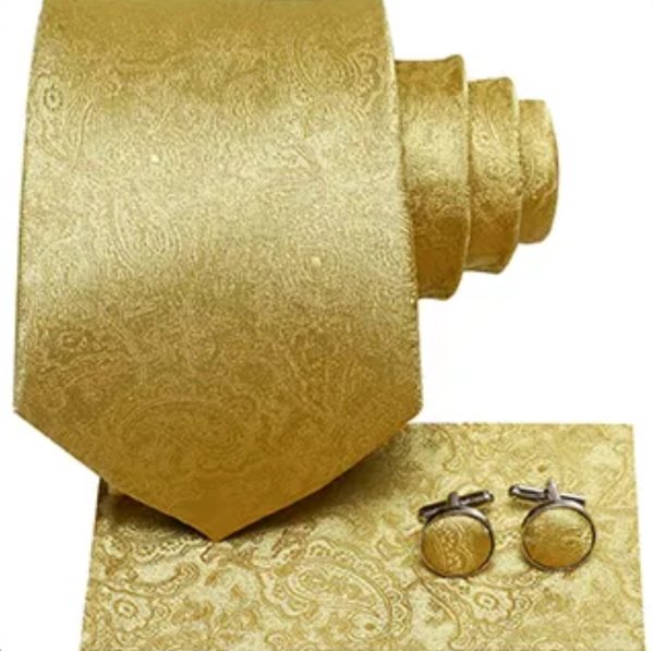 Gold Paisley Tie, Handkerchief and Cufflink Set