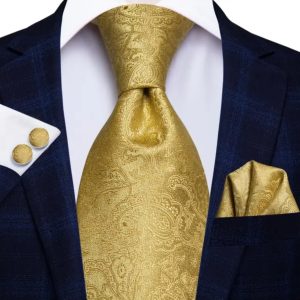 Gold Paisley Tie, Handkerchief and Cufflink Set