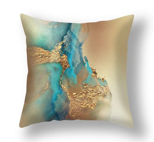 Teal Blue and Gold Abstract Cushion Covers