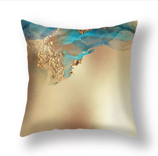 Teal Blue and Gold Abstract Cushion Covers