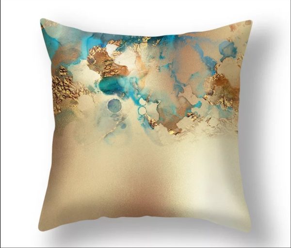 Teal Blue and Gold Abstract Cushion Covers