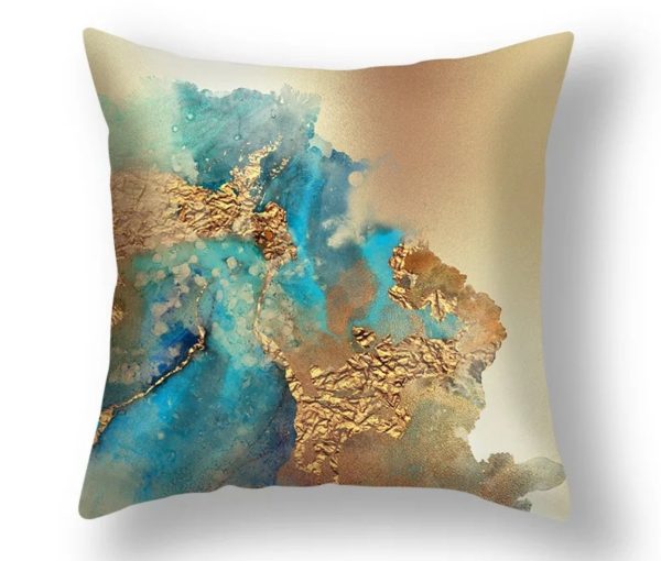 Teal Blue and Gold Abstract Cushion Covers