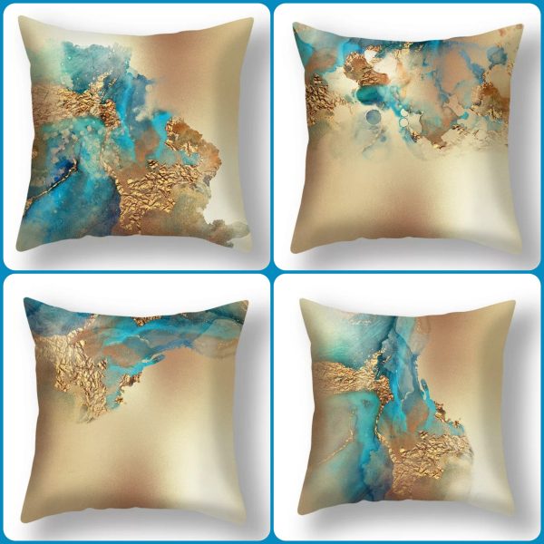 Teal Blue and Gold Abstract Cushion Covers