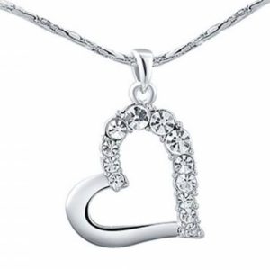 Platinum Heart Necklace with Swarovski Crystals