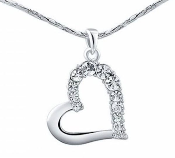 Platinum Heart Necklace with Swarovski Crystals