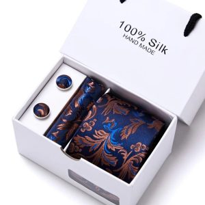 Blue and Copper Silk Tie, Handkerchief and Cufflink Gift Set