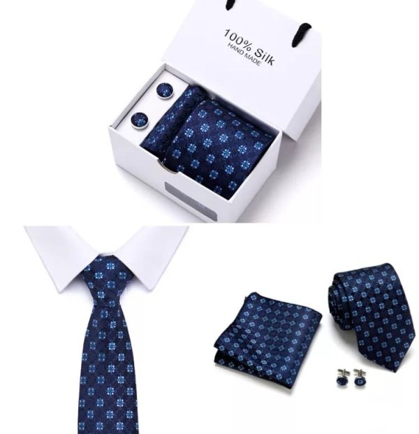 Navy Blue Silk Tie, Handkerchief and Cufflink Gift Set