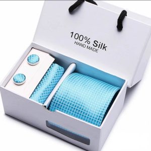 Light Blue Silk Tie, Handkerchief and Cufflink Gift Set