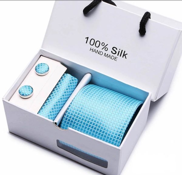 Light Blue Silk Tie, Handkerchief and Cufflink Gift Set