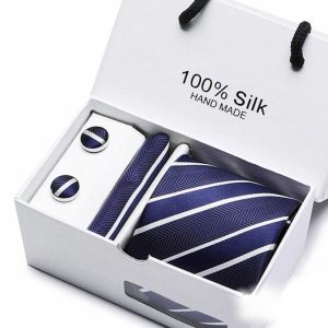 Navy Blue Silk Tie, Handkerchief and Cufflink Gift Set