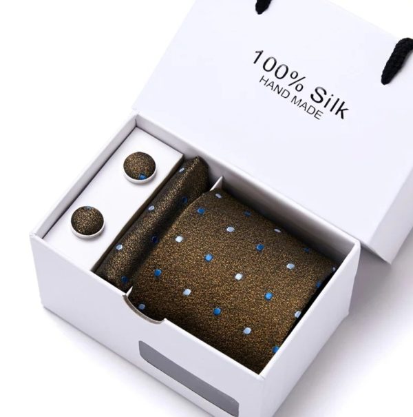 Gold Silk Tie, Handkerchief and Cufflink Gift Set