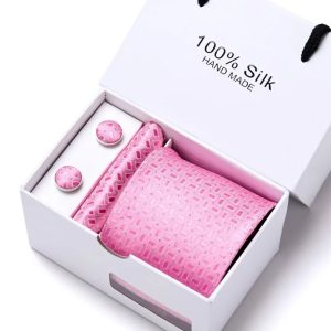 Pink Silk Tie, Handkerchief and Cufflink Gift Set