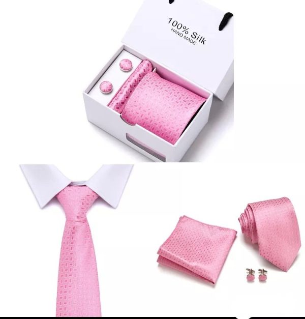 Pink Silk Tie, Handkerchief and Cufflink Gift Set