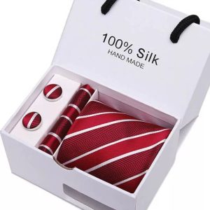 Red Silk Tie, Handkerchief and Cufflink Gift Set