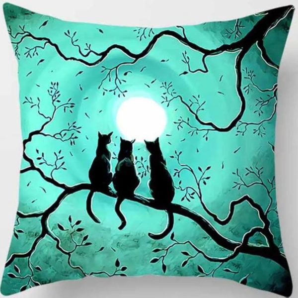 Midnight Cats Blue & Green Cushion Covers