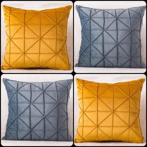 Mustard Yellow and Grey Velvet Cushion Covers