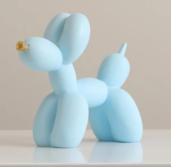 Baby Blue Balloon Dog Sculpture with Gold Nose