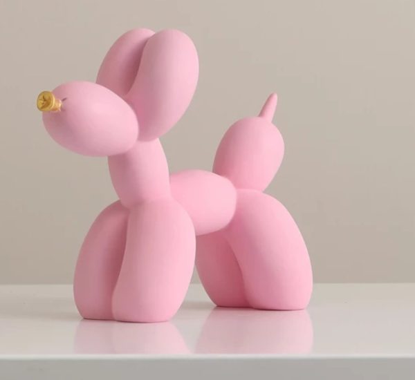 Pink Balloon Dog Sculpture with Gold Nose