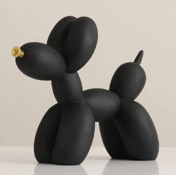 Black Balloon Dog Sculpture with Gold Nose