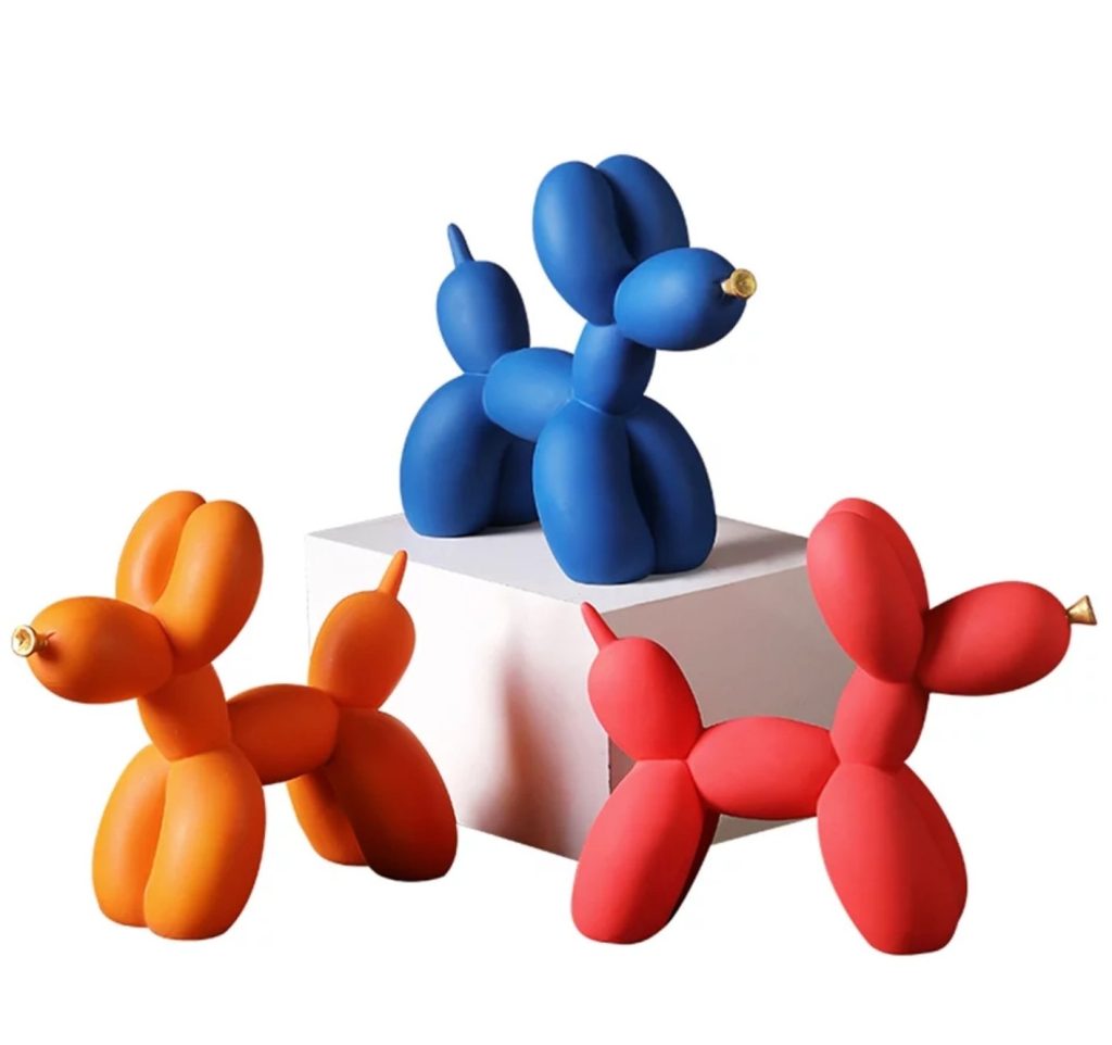 Blue, Orange, Red Balloon Dog Sculptures