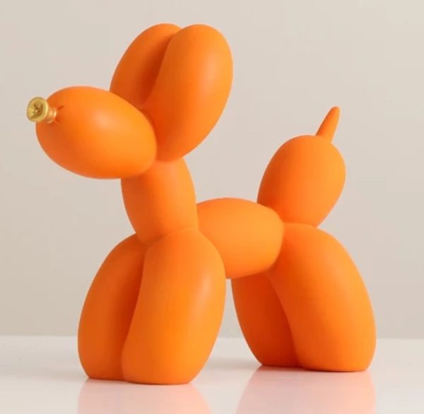 Orange Balloon Dog Sculpture with Gold Nose