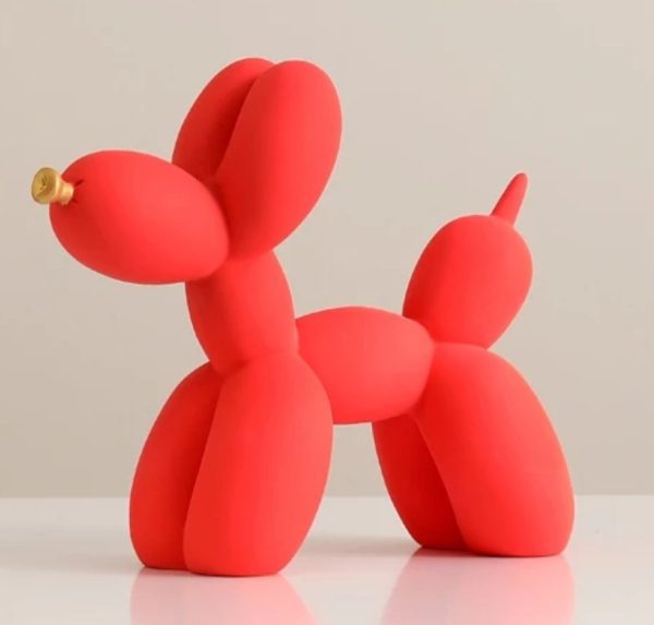 Red Balloon Dog Sculpture with Gold Nose