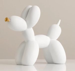 White Balloon Dog Sculpture with Gold Nose