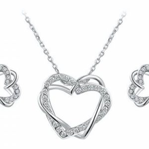 Platinum Heart Necklace and Earrings Set with Swarovski Crystals