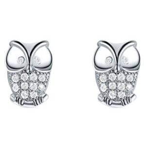 Ma Petit Amie Platinum Owl Earrings with Swarovski Crystals