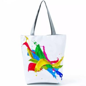 Rainbow Paint Splash Large Canvas Bag