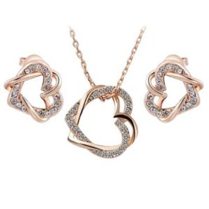 Rose Gold Heart Necklace and Earrings Set with Swarovski Crystals